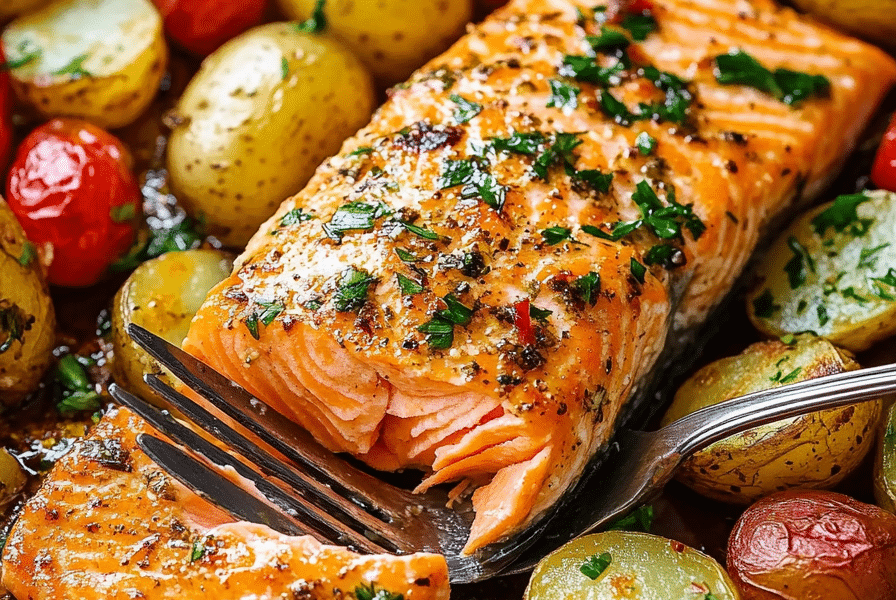 Sheetpan Salmon and Potatoes With Veggies 4