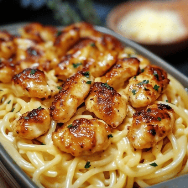 Garlic Butter Chicken Bites with Savory Creamy Parmesan Pasta 1