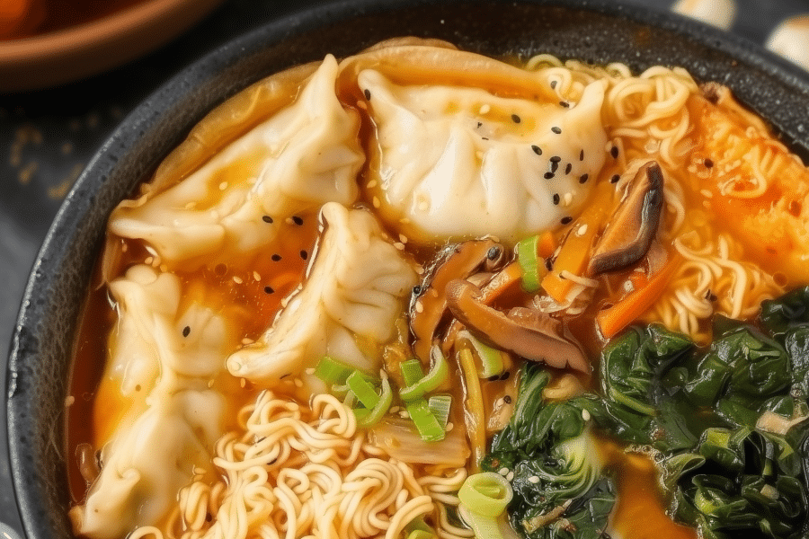 Kimchi Noodle Soup with Dumplings 3