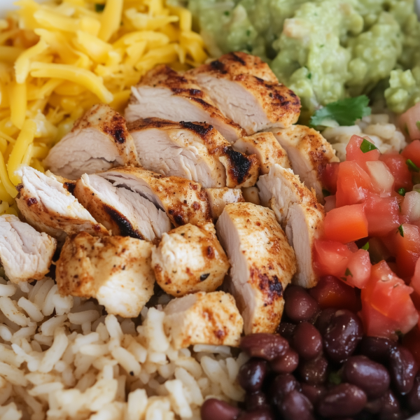 Grilled Chicken Burrito Bowls with Rice and Beans 1