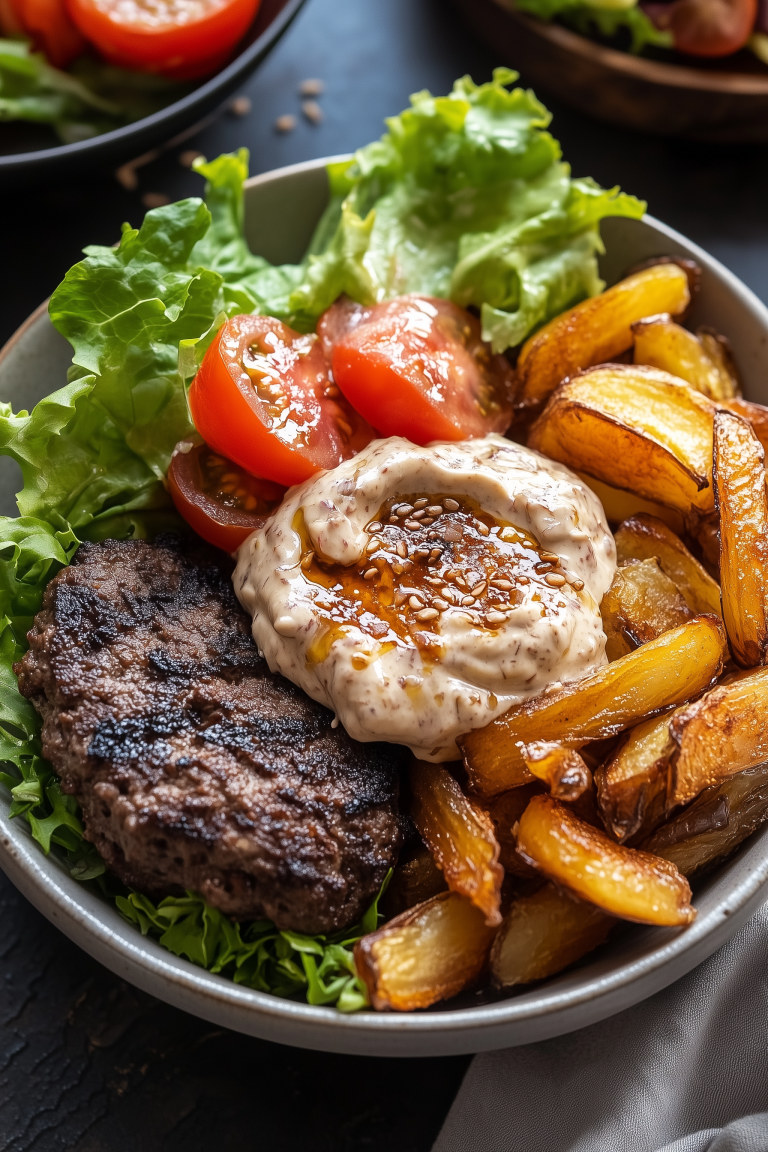 Burger Bowls with Caramelized Onion Aioli 1