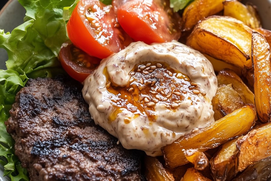 Burger Bowls with Caramelized Onion Aioli 1