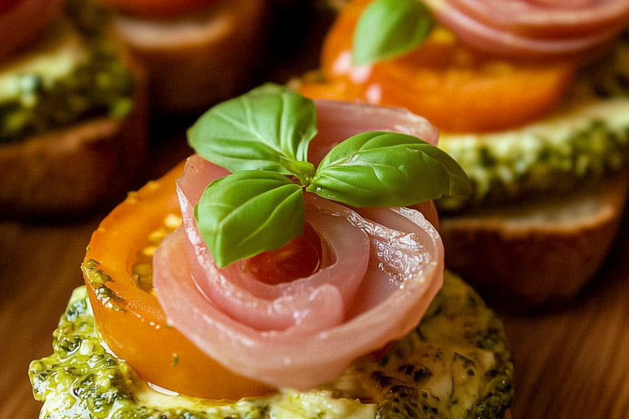 Tomato Crostini with Pesto and Ricotta 1