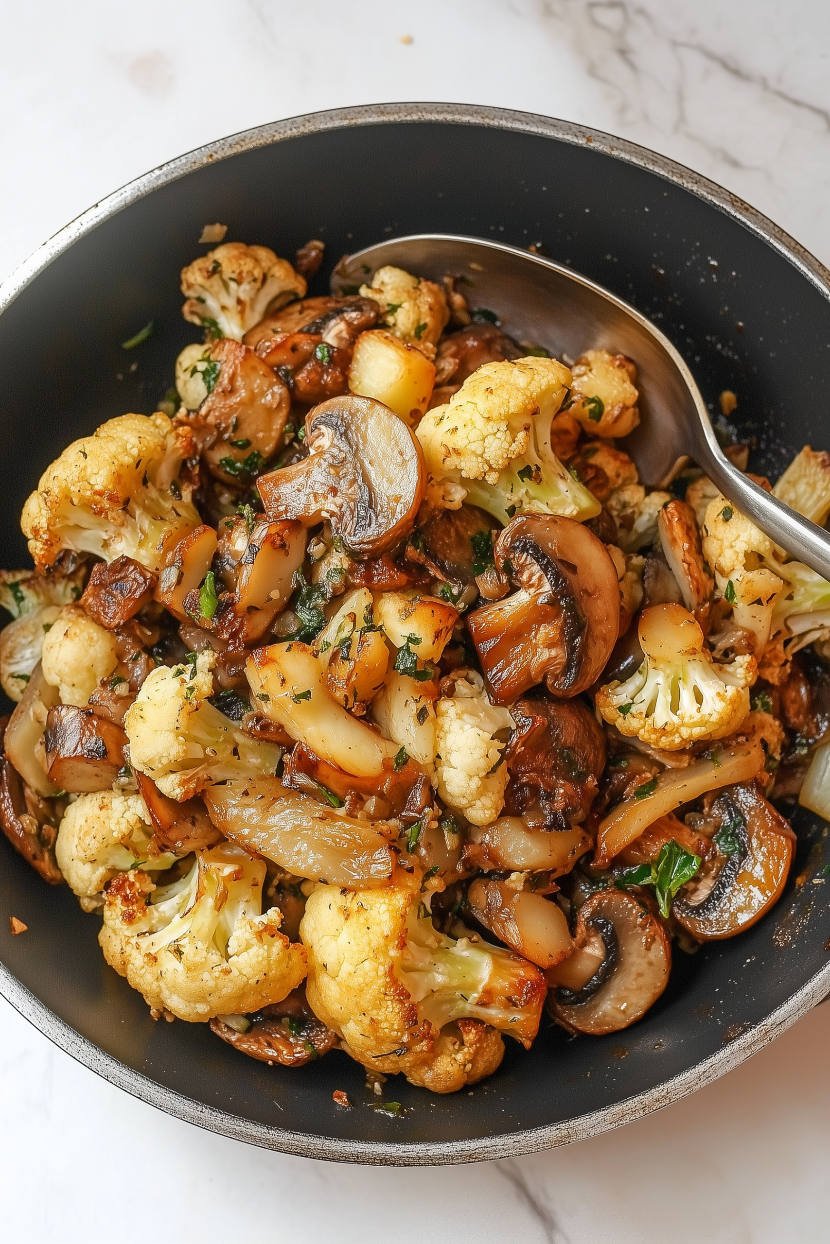 Garlic Mushrooms Cauliflower Skillet 2 scaled Garlic Mushrooms Cauliflower Skillet 2 scaled