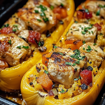 Sweet and Savory Honey Roasted Butternut Squash Stuffed with Chicken 1