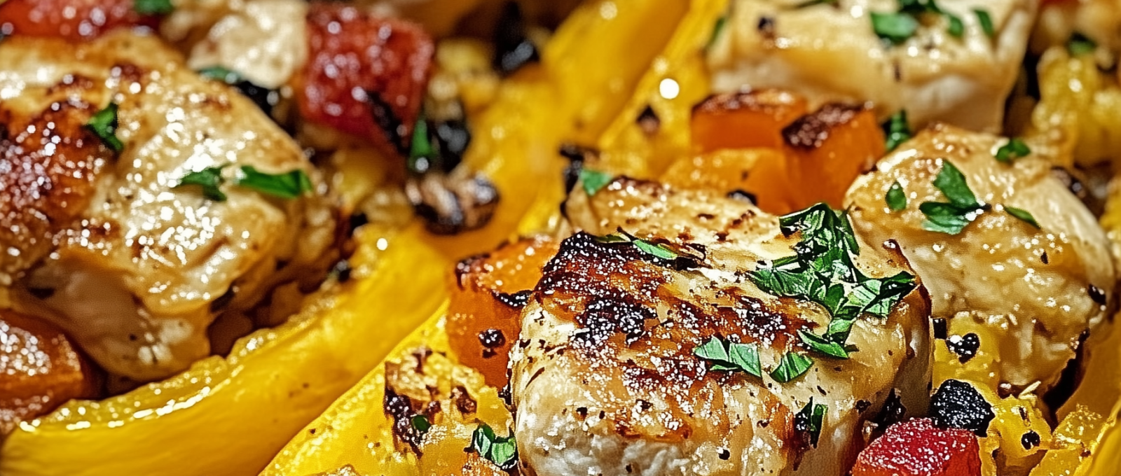 Sweet and Savory Honey Roasted Butternut Squash Stuffed with Chicken 1