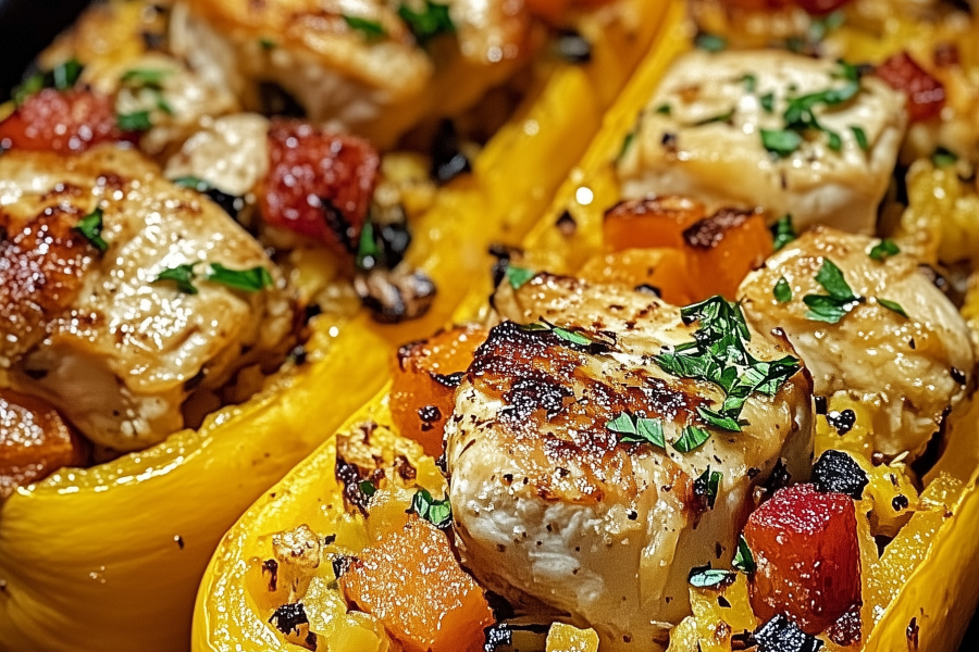 Sweet and Savory Honey Roasted Butternut Squash Stuffed with Chicken 1
