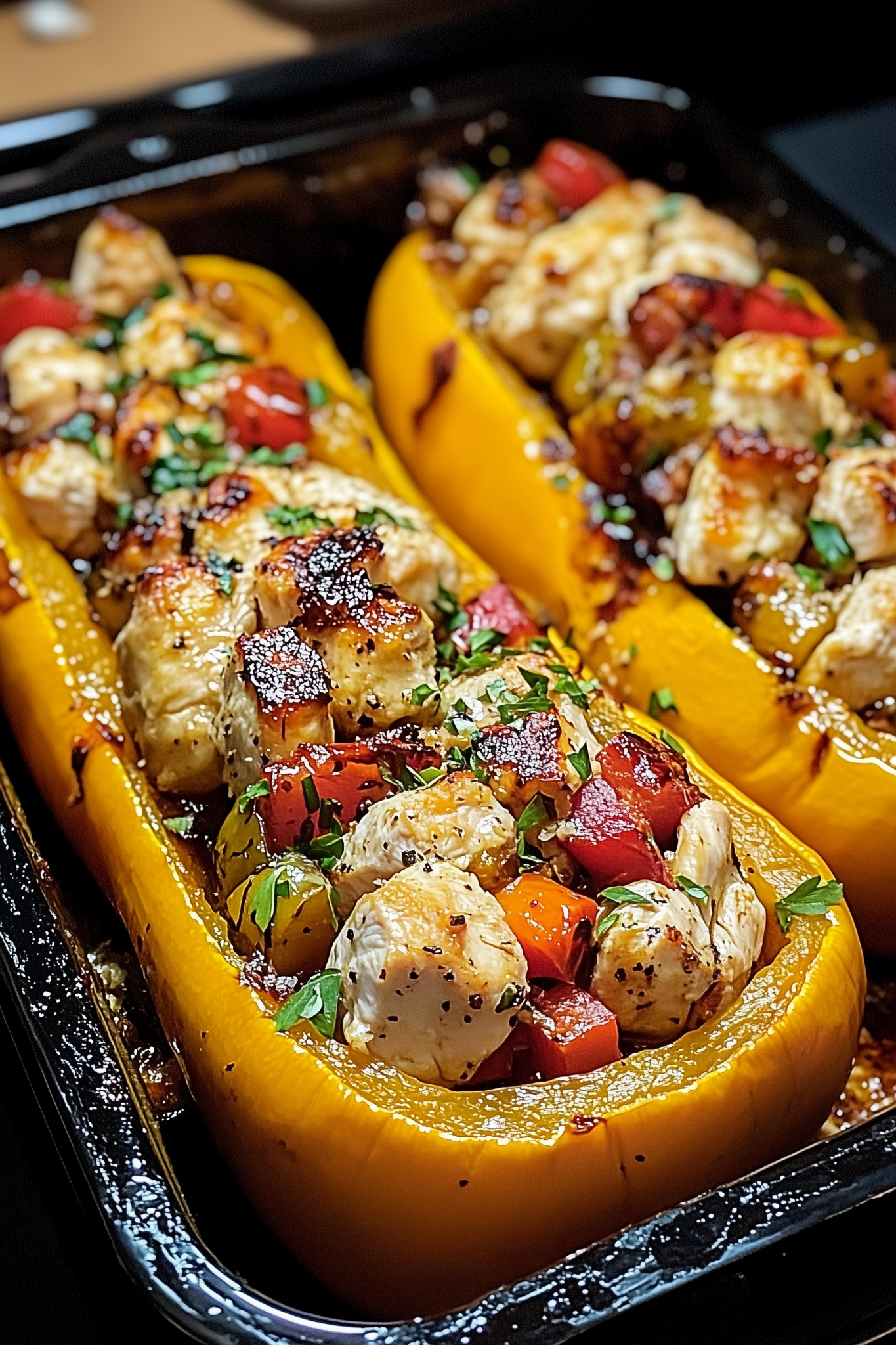 Sweet and Savory Honey Roasted Butternut Squash Stuffed with Chicken