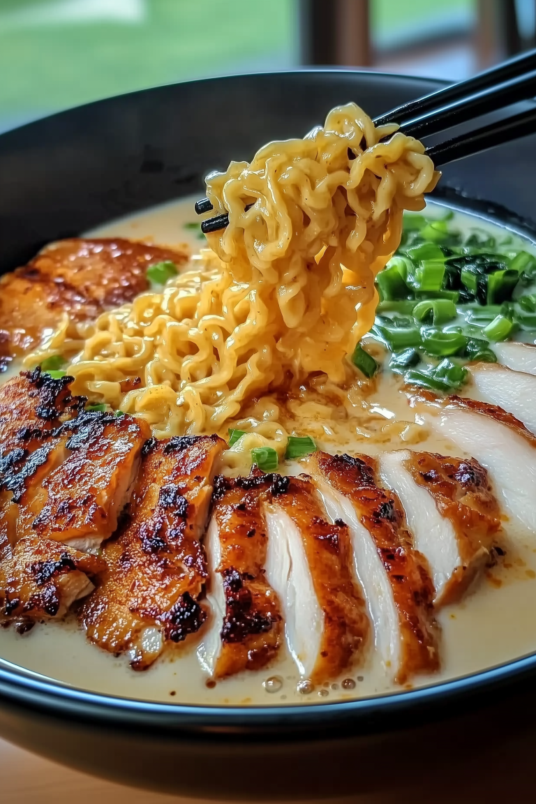Fiery Chicken Ramen with Creamy Garlic Sauce 1