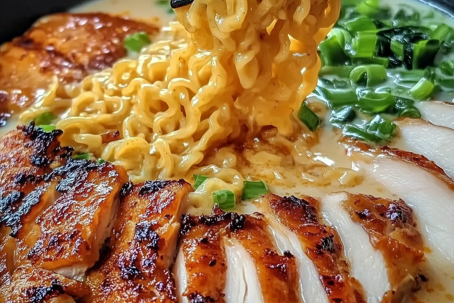 Fiery Chicken Ramen with Creamy Garlic Sauce 1