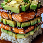 Teriyaki Salmon Avocado Rice Stack 1