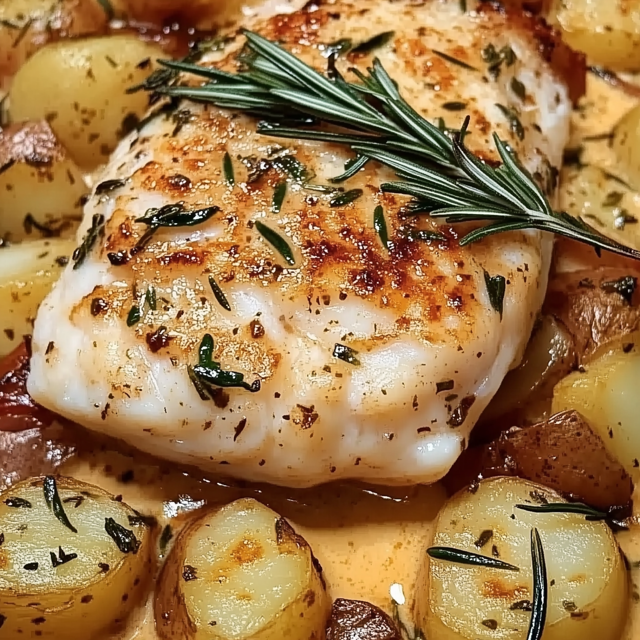 Cod and Potatoes in Rosemary Cream Sauce