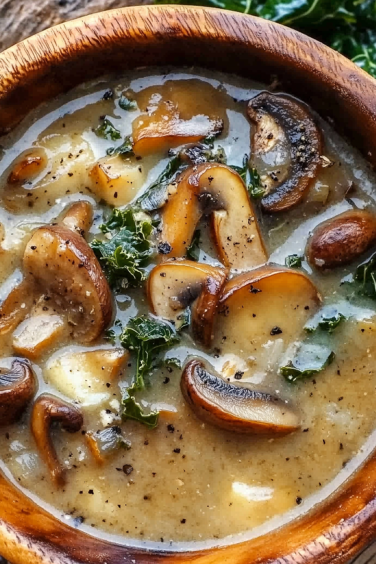 Wild Mushroom Caramelized Onion and Kale Soup 1