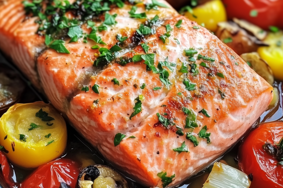 One Pan Roasted Salmon with Mediterranean Vegetables 1