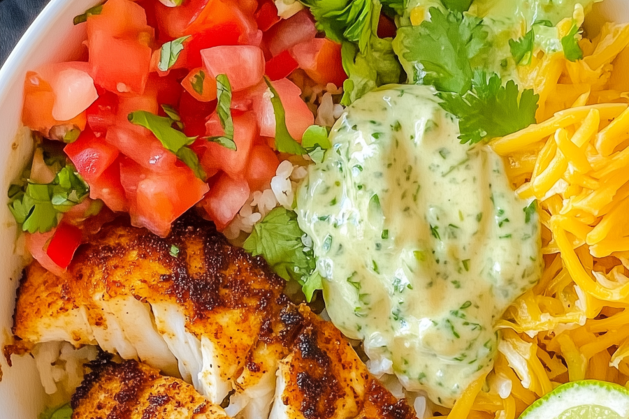 Blackened Fish Taco Bowls With Cilantro Lime Sauce 1