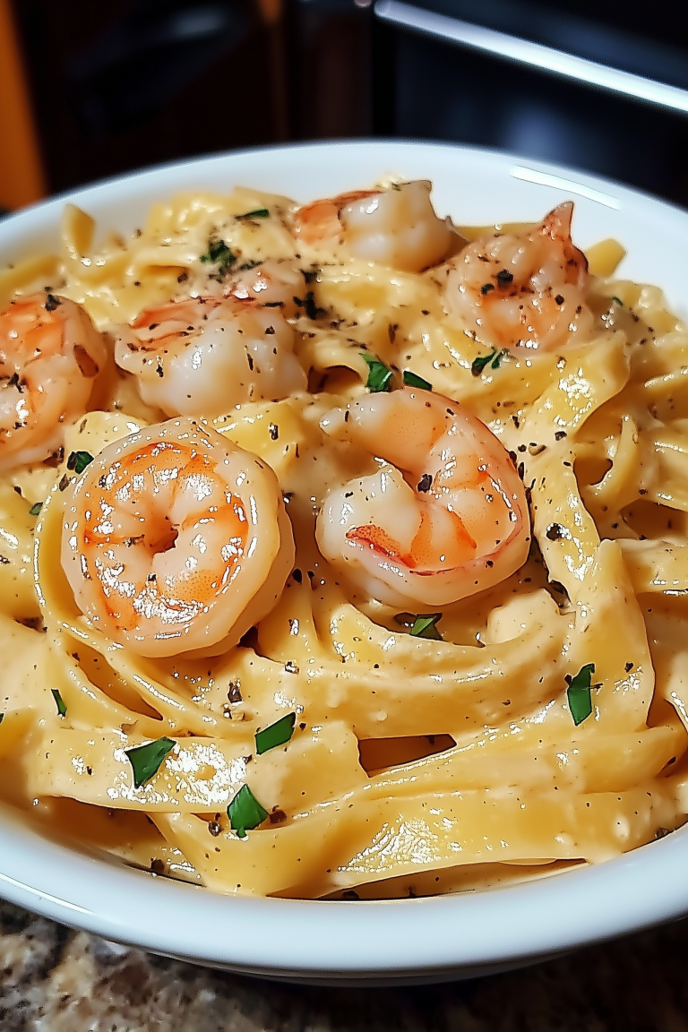 creamy shrimp fettuccine pasta with homemade alfredo sauce 1