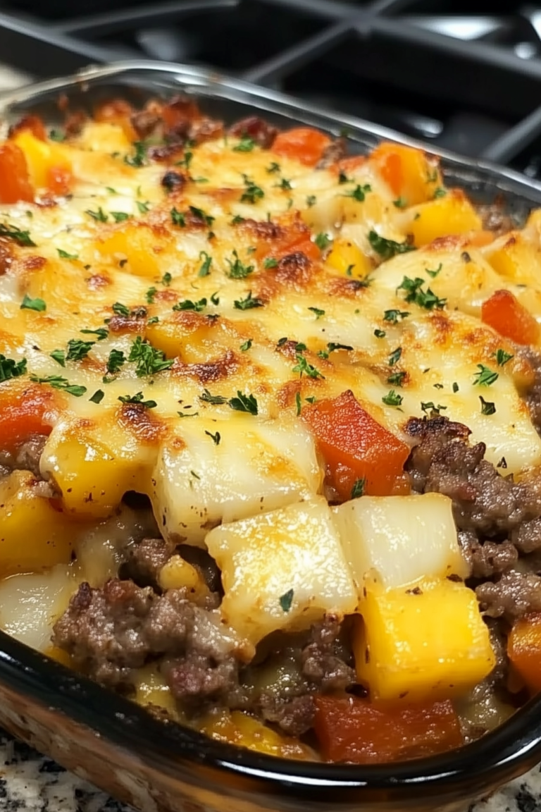 Amish Hamburger with Fall Veggies Bake 1