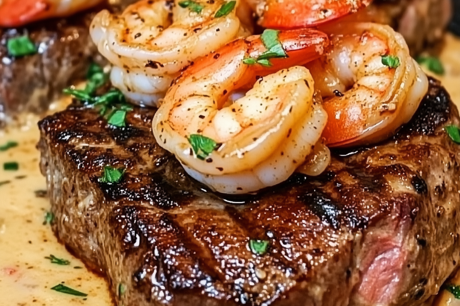 Steak with Creamy Cajun Shrimp Sauce 1