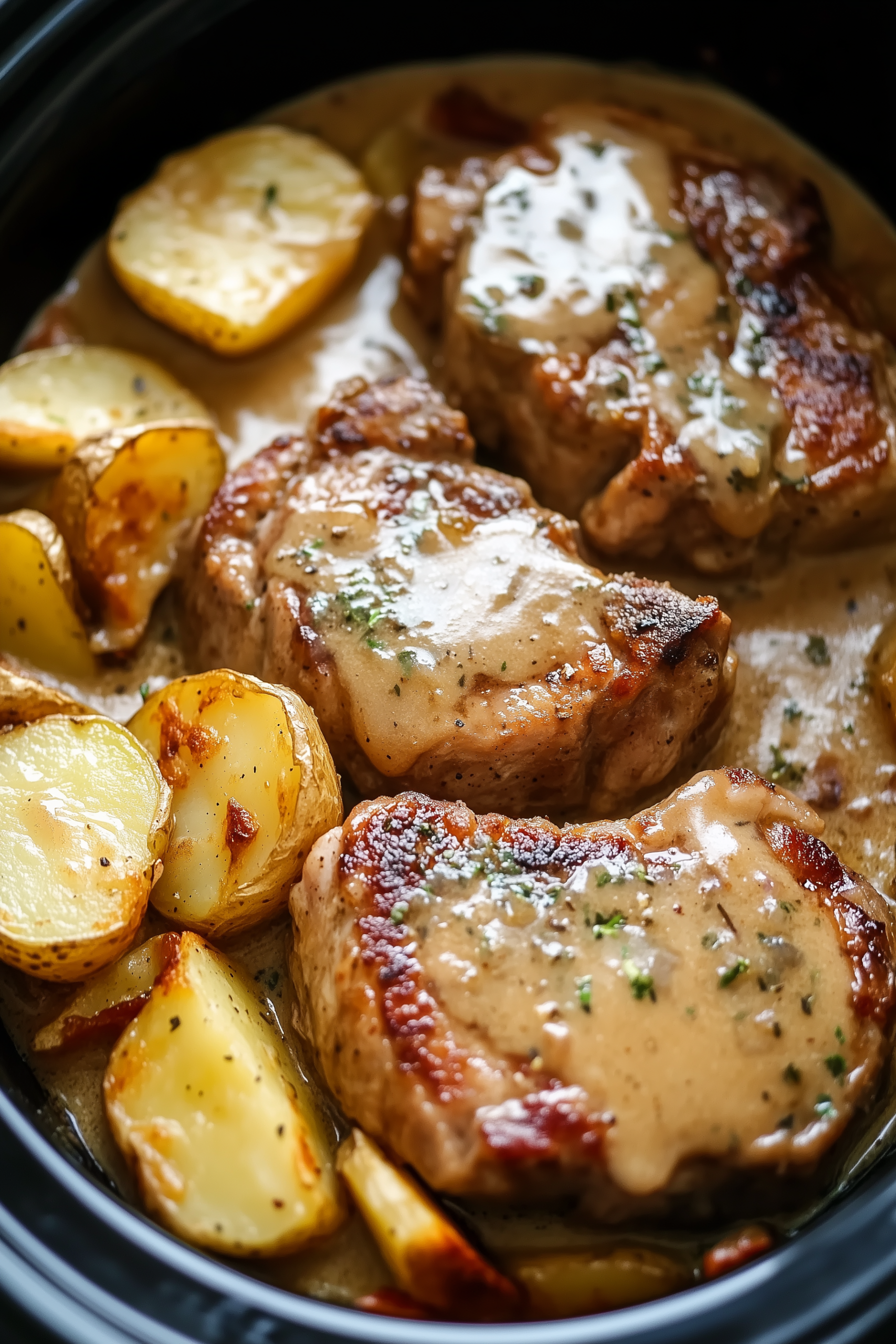 Smothered Pork Chops with Potatoes in Gravy 2 scaled