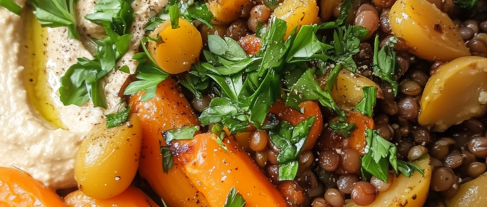 Roasted Carrot and Lentil Salad with Hummus 1