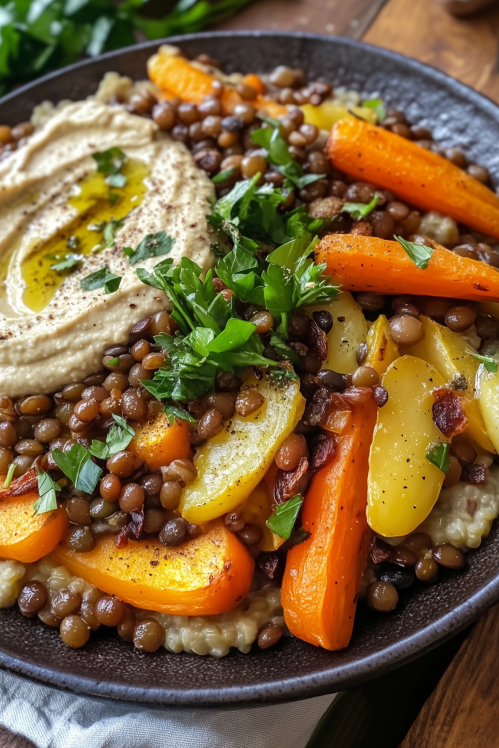 Roasted Carrot and Lentil Salad with Hummus 2 scaled