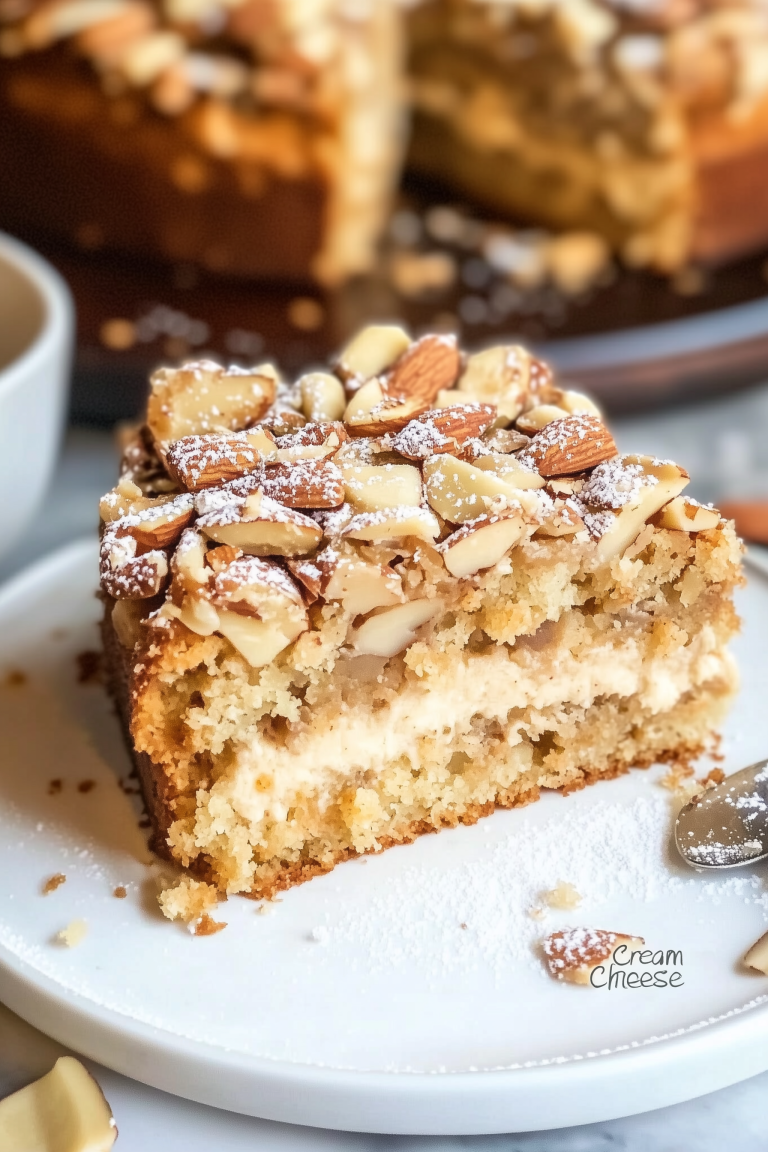 MOIST Vegan Almond Coffee Cake with Cream Cheese Filling 1 1