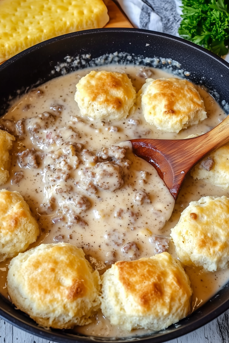 Buttermilk biscuits and sausage gravy 1