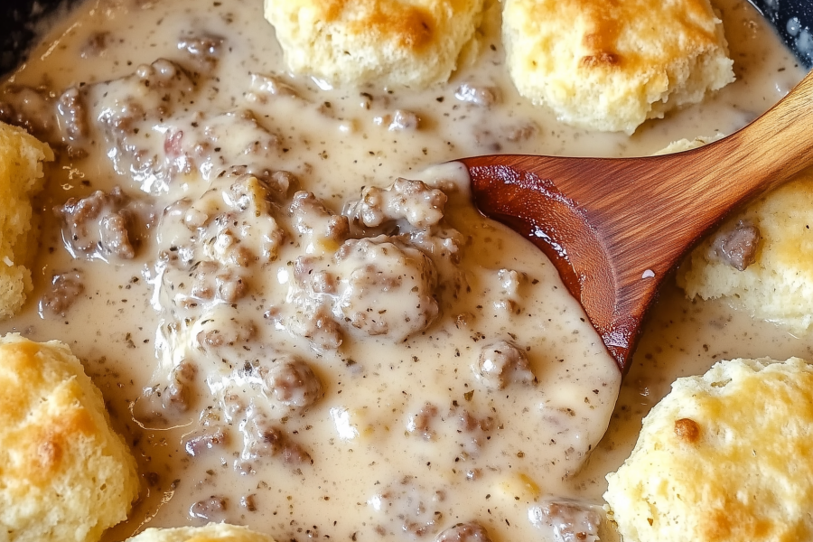 Buttermilk biscuits and sausage gravy 1