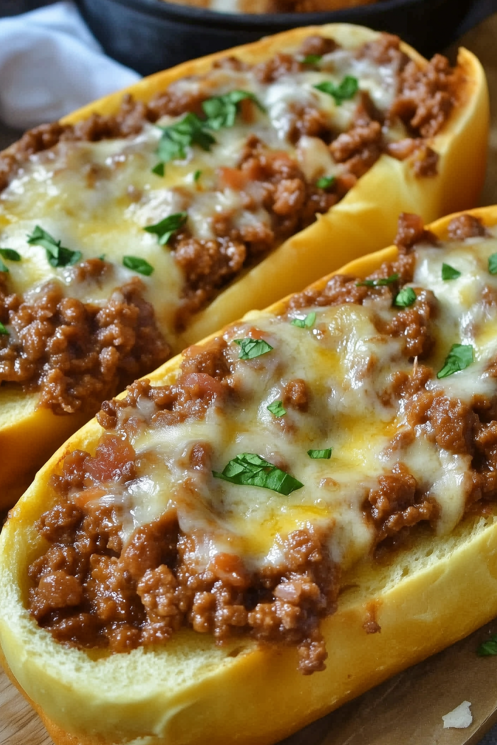 Cheesy Sloppy Joe Garlic Bread 2 scaled